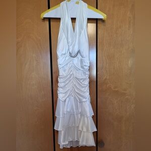 White Satin Halter Cocktail Dress
